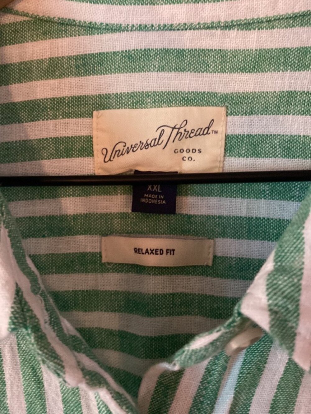 Universal Thread Green White Stripe Linen Relaxed Fit Button Down Blouse XXL - Picture 6 of 7